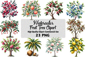 Watercolor Fruit Trees Clipart, an Icon by Daily.Designs