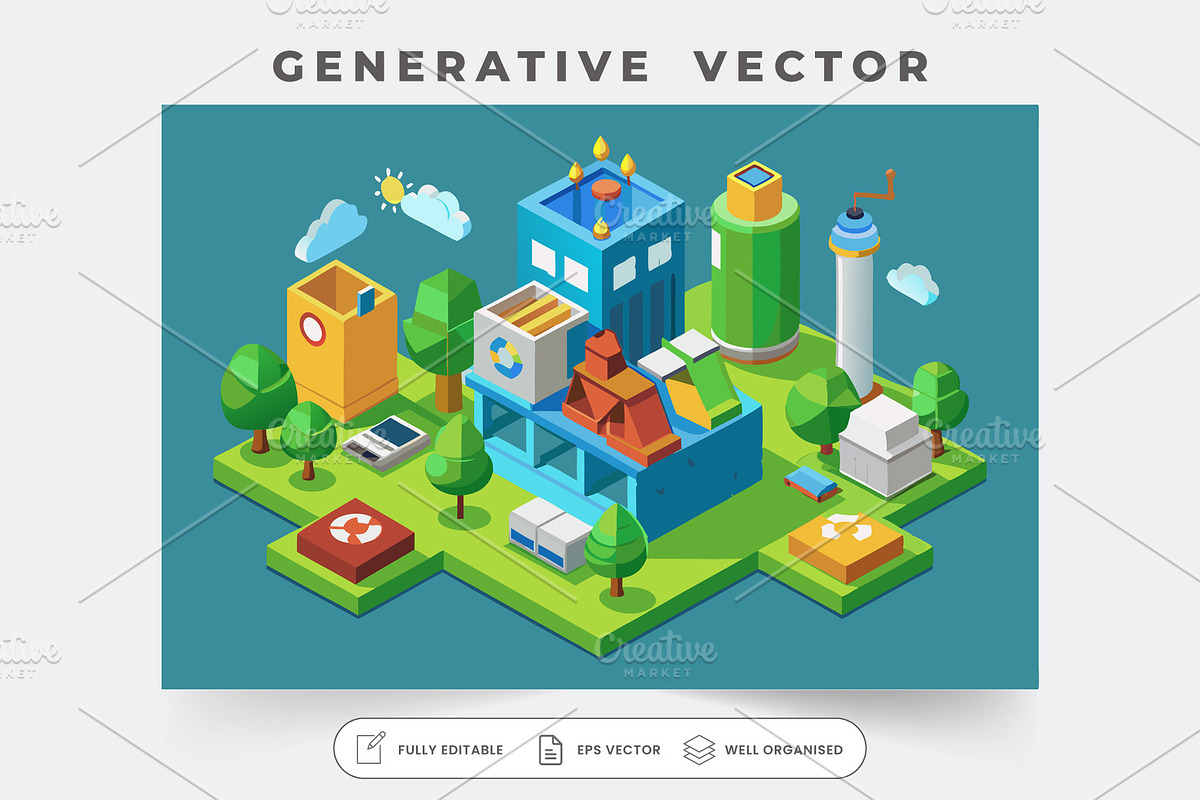 A vibrant recycling center with sola, a Graphic by SouravDesign