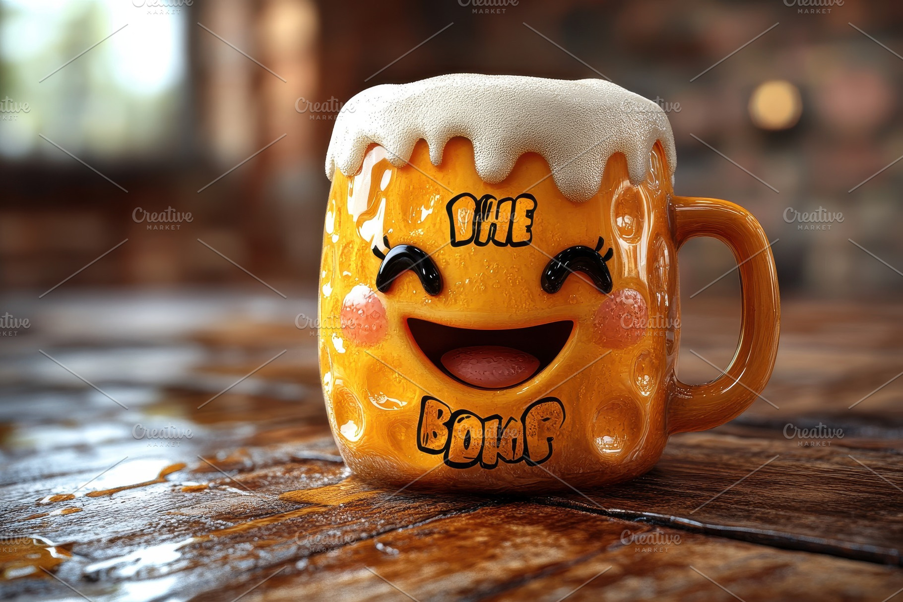 Cheerful mug with smiling face and f, a Photo by Tanuart