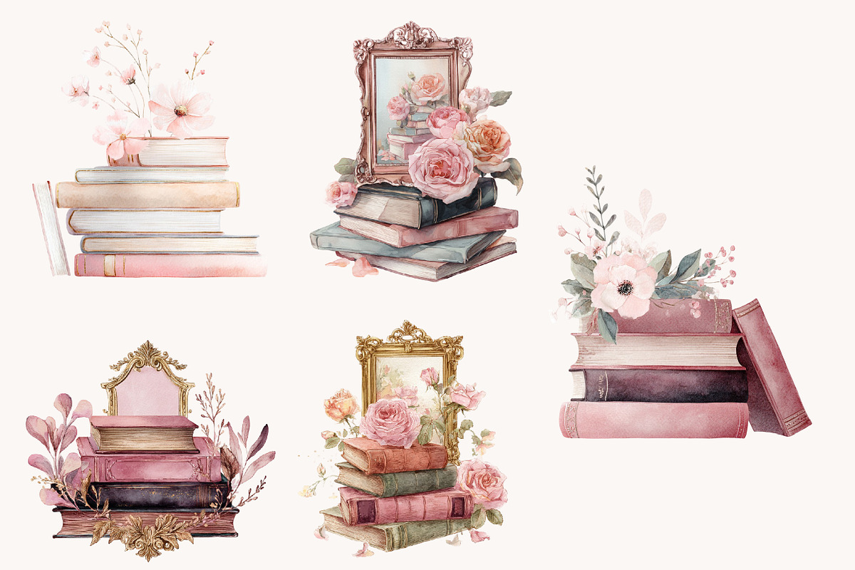 Watercolor Pink Books and Frames, an Education Illustration by Designworld (Photo 5 of 9)