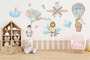 In the sky, Cute Pilots Animals, an Animal Illustration by ArtGiftsStudio (Thumbnail 2 of 4)