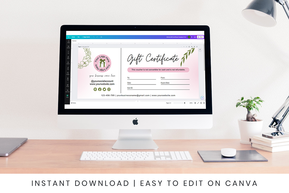 Minimal Gift Certificate Canva Temp, a Print Template by Snapybiz (Photo 2 of 9)