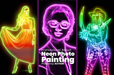 Neon Photo Painting Photoshop Action, an Action Add-On by MRI STUDIO