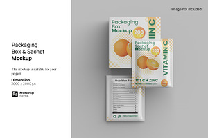 Packaging Box And Sachet Mockup