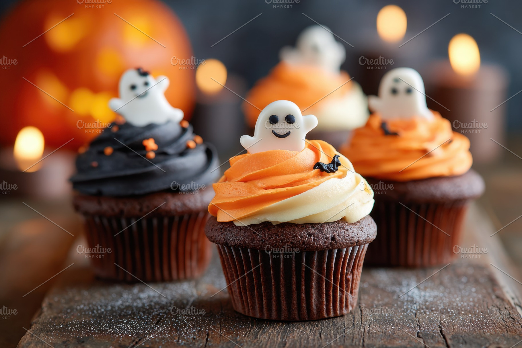 Festive cupcakes decorated for halloween holiday, a Food & Drink Photo by AlyaAnd