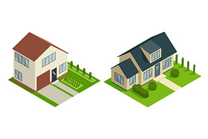 Isometric cottage icon set. Suburb, an Object Illustration by the8monkey