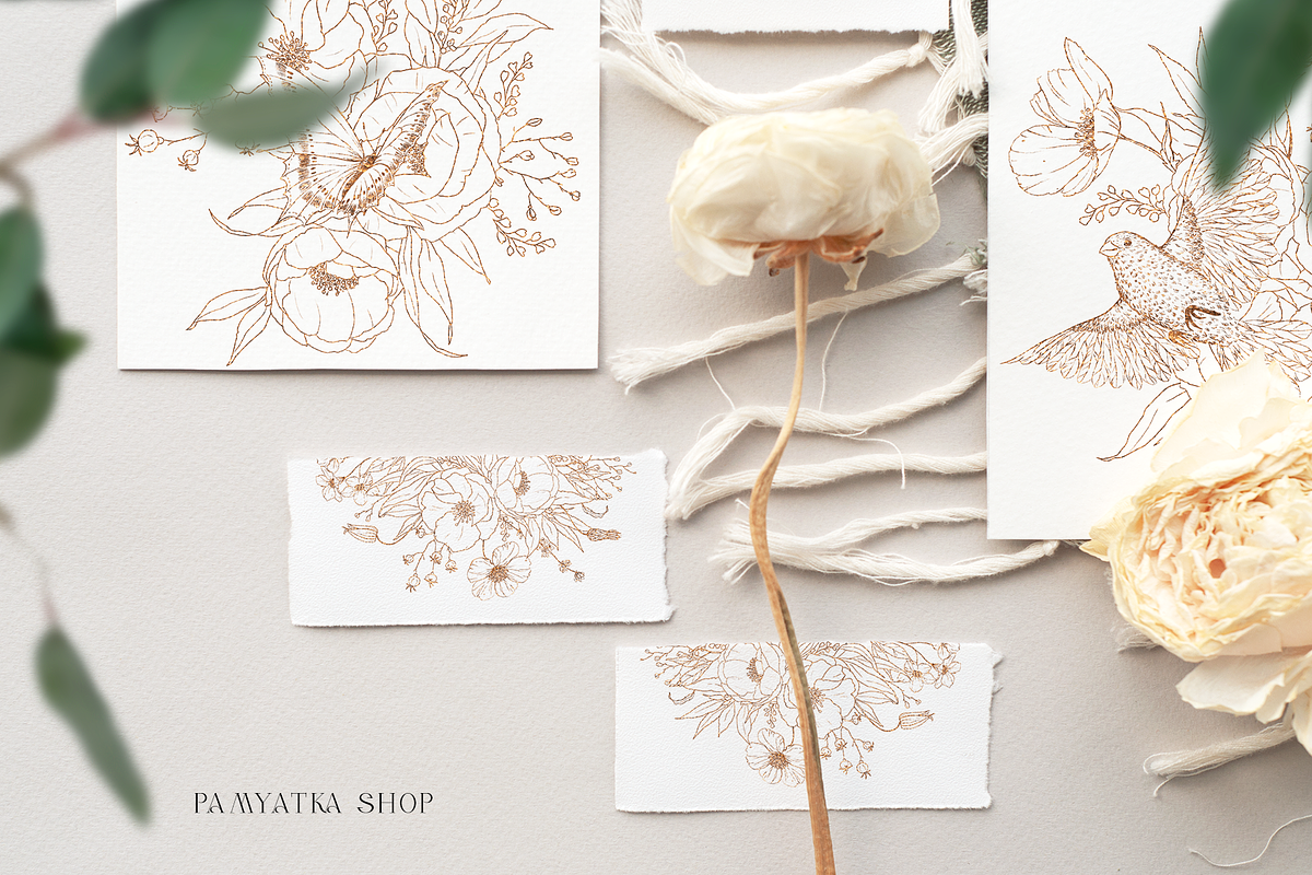 Flower field - line art floral set, a Decorative Illustration by Pamyatka Shop (Photo 3 of 11)