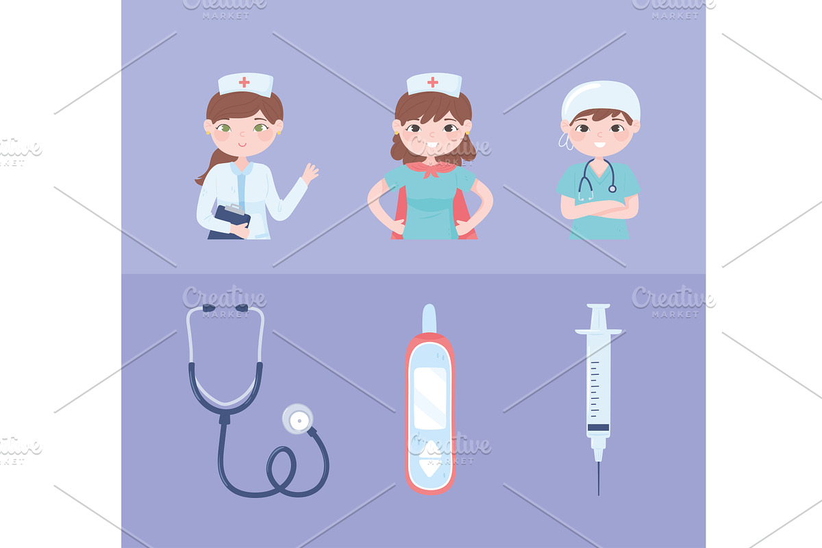 nurses cartoon icons, an Illustration by studiogstock