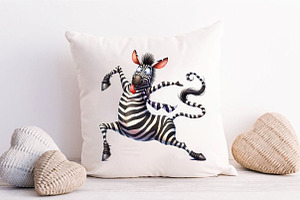 Watercolor Crazy Funny Zebra PNG