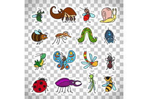 Funny Insects Stickers On Transparent Background