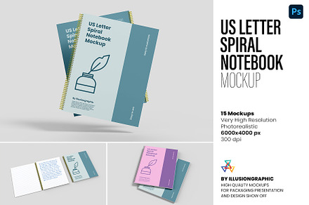 US Letter Spiral Notebook Mockup, a Books & Magazine Mockup by Illusiongraphic