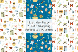 Birthday Party Watercolor Patterns, a Pattern Graphic by Lyolya Profitrolya