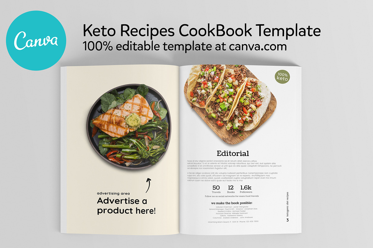 Keto Recipes Cookbook CANVA template, a Templates & Theme by DeLaGranSiete (Photo 2 of 10)