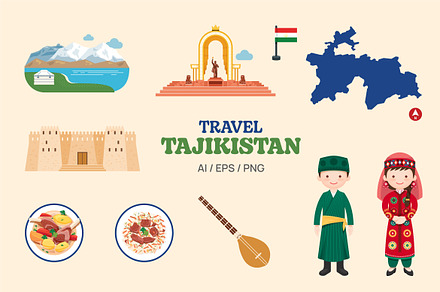 Travel Tajikistan elements set