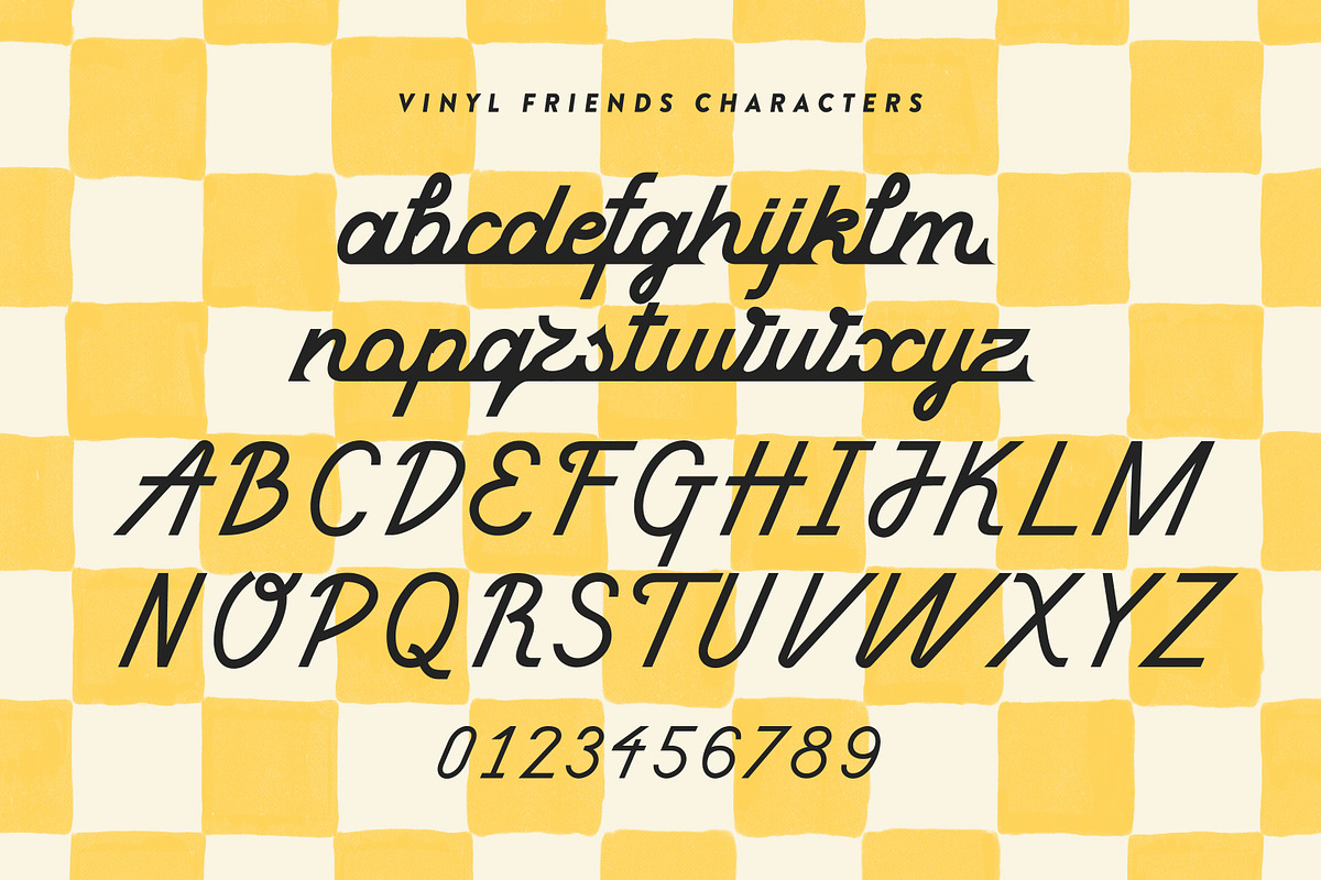 Vinyl Friends Nostalgic Logo Script, a Script Font by Struvictory.art (Photo 5 of 8)