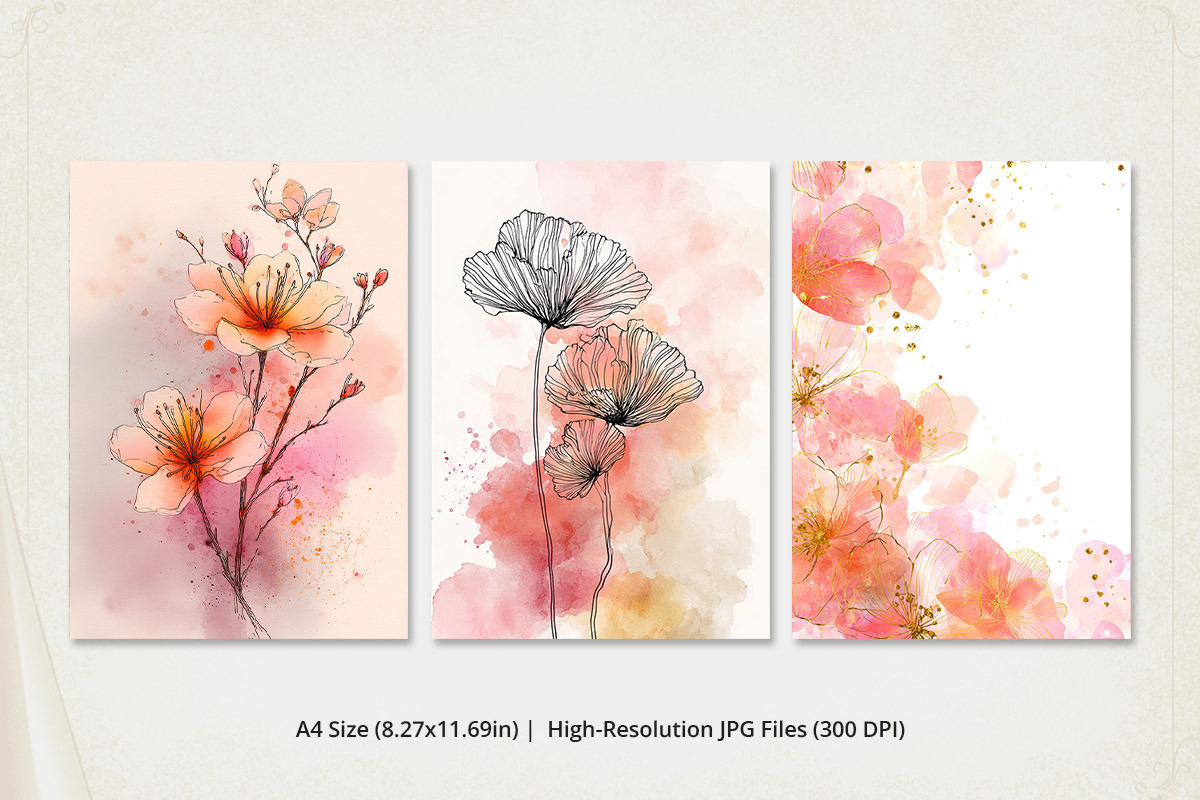 Pink Watercolor Boho Floral Wall Art, a Poster Template by Pixeness Studio (Photo 2 of 2)