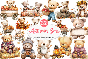 Watercolor Autumn Teddy Bear Clipart, an Illustration by Watercolor design