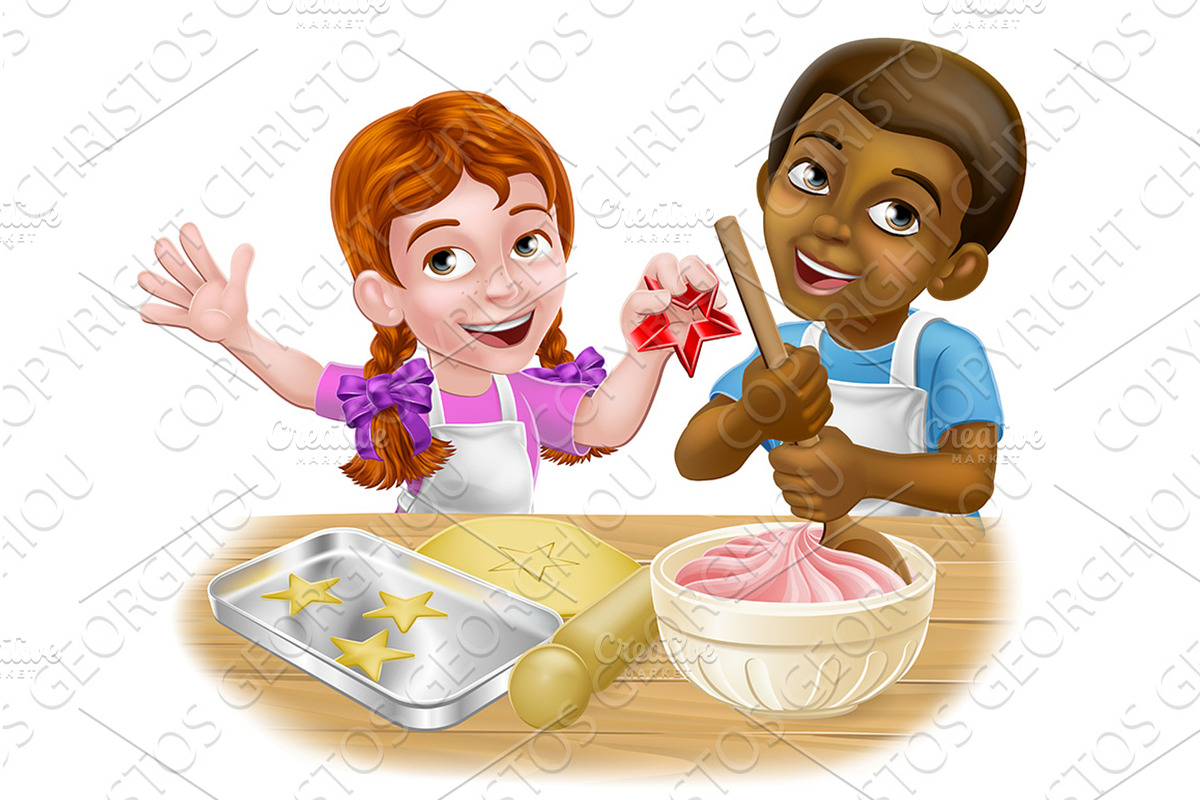 Girl and Boy Cartoon Child Chef Cook, an Education Illustration by Christos Georghiou