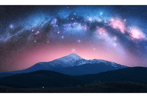 Arched Milky Way and mountains with, a Nature Photo by den-belitsky
