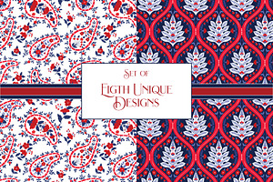 Red Blue Boho Folk Patterns