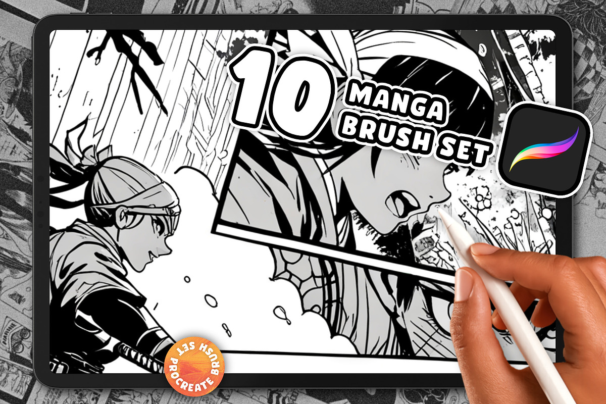 10 Manga Comic Procreate Brush Set, a Brush Add-On by itefan Studio ...