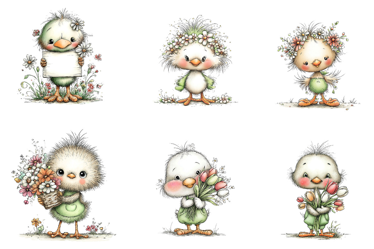 Whimsical Spring Chick Clipart PNG, an Illustration by CreationArt (Photo 3 of 7)