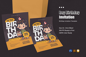 Boy Birthday Invitation, an Invitation Template by Esensifiksi.studio