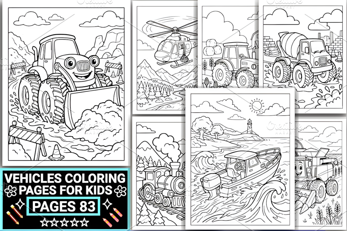 VEHICLES COLORING PAGES for KIDS, a Decorative Illustration by Design Station (Photo 1 of 4)