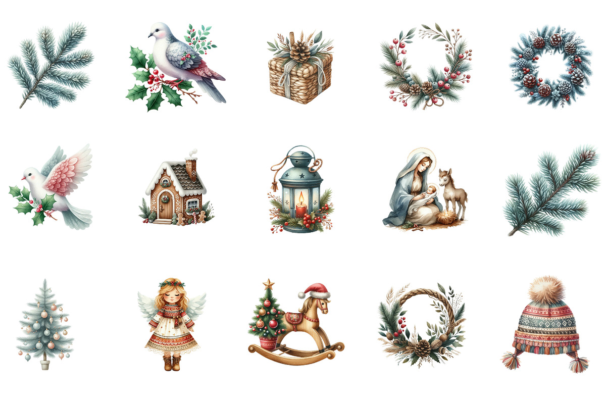 Watercolor Neutral Christmas Clipart, an Illustration by Designworld (Photo 4 of 6)