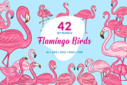42 Set Cute Flamingo pink Bird, an Animal Illustration by Morspective (Thumbnail 1 of 9)