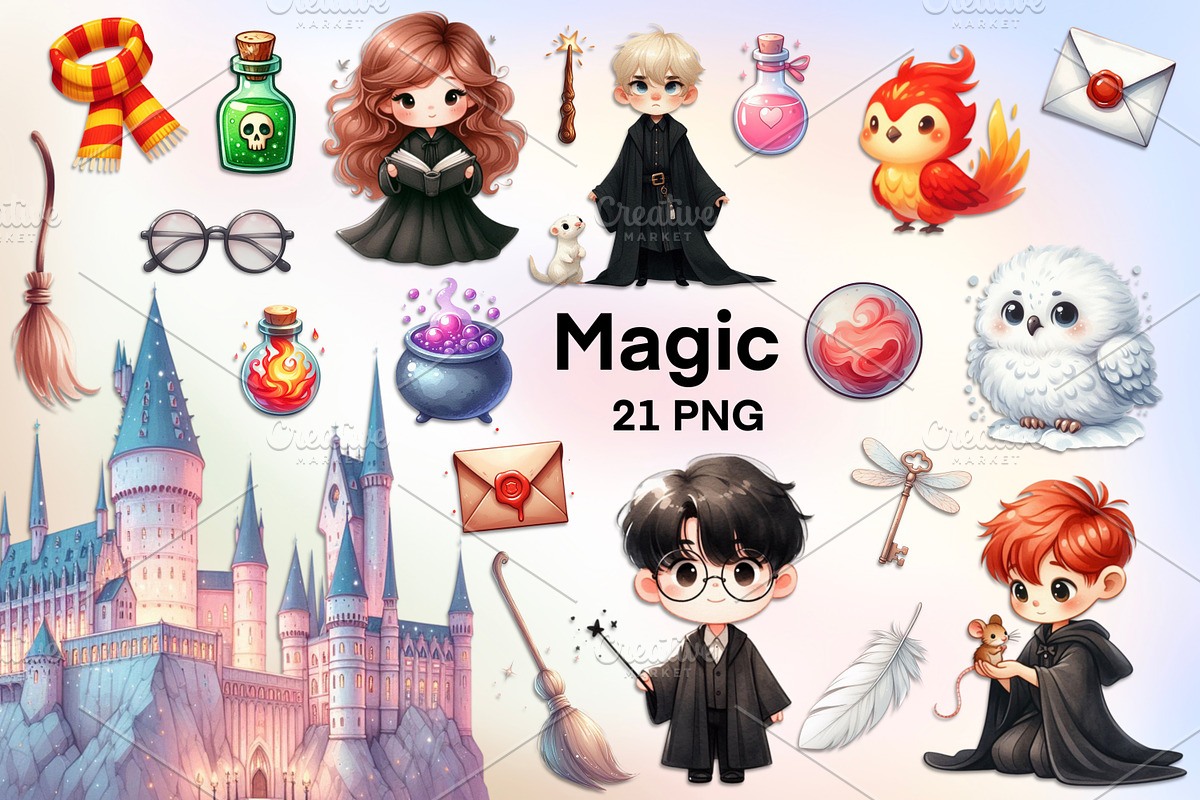 Wizardry school PNG bundle, an Object Illustration by LoLoArt (Photo 1 of 3)