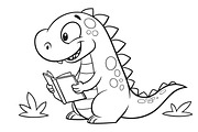 Dinosaur Reading Book Coloring Page, a Wallpaper Graphic by hkmonir (Thumbnail 1 of 3)
