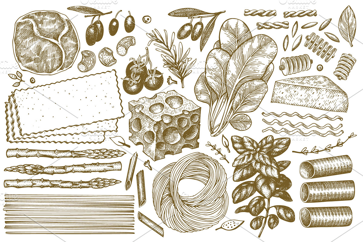 Pasta & Additions Vector Collection, a Food Illustration by Lubov Illustrations Shop (Photo 3 of 8)
