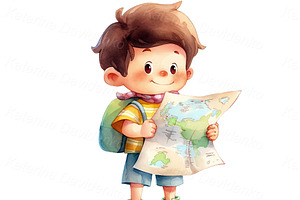 Cartoon Kids Traveling Vacation PNG