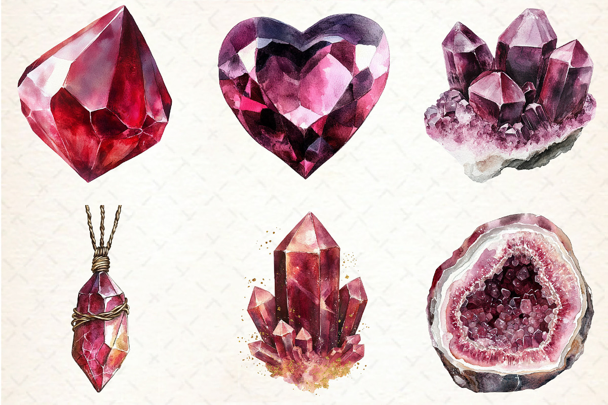 Burgundy Crystals and Gems Clipart, an Illustration by Libby Wishes (Photo 2 of 7)