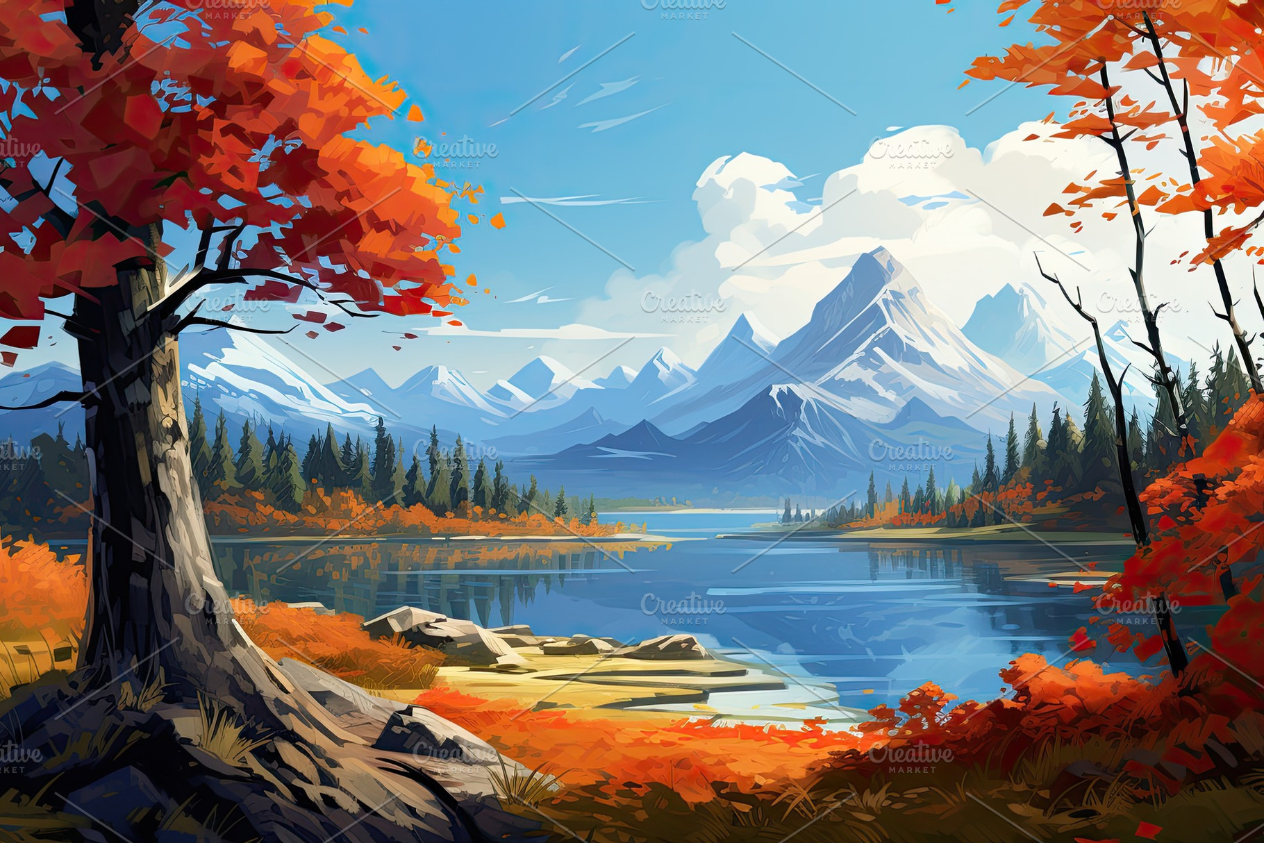 Autumn landscape with mountains, lak, a Photo by Iftikhar Alam