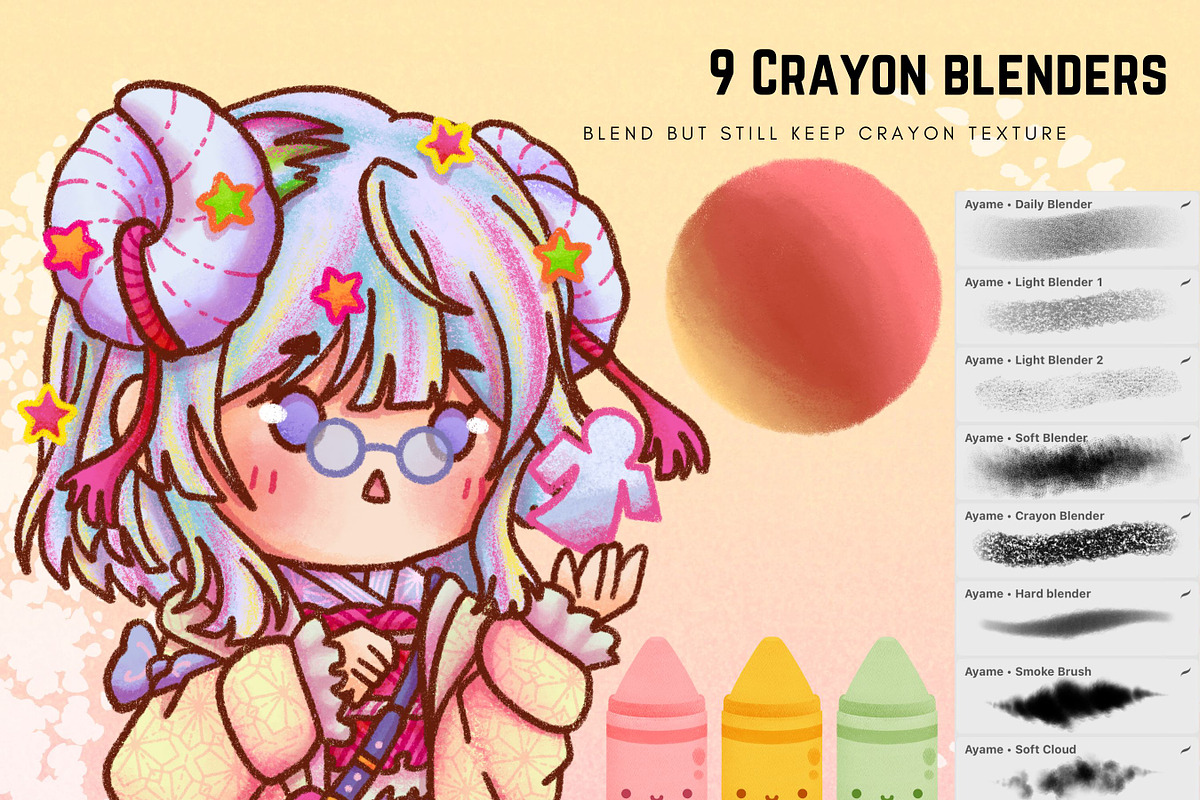 34 Crayon Procreate brushes, a Brush Add-On by ProcreateiBox (Photo 5 of 7)