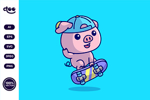 Simple Pig Playing A Skateboard