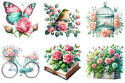 Mint and Pink Rose Garden Png, an Illustration by cherrydesign (Thumbnail 2 of 3)