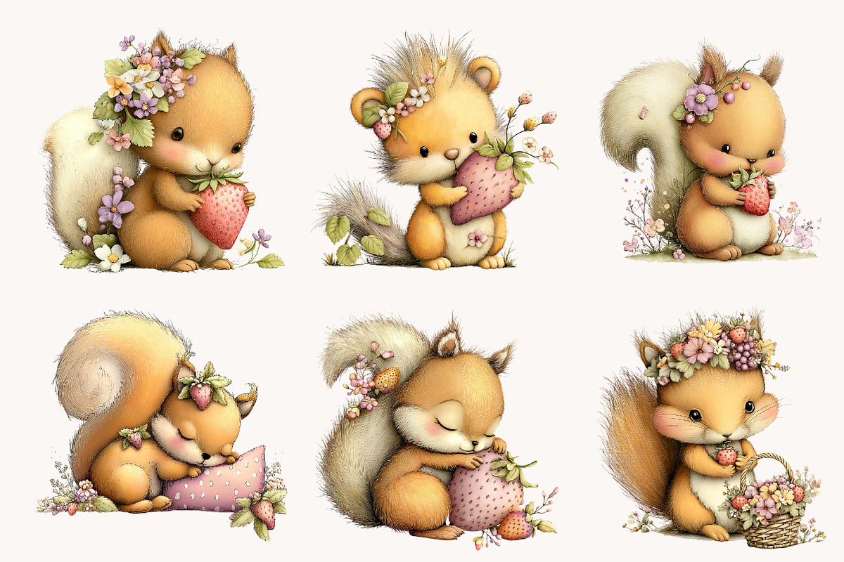 Whimsical Strawberry Squirrel, a Seasonal Illustration by Designworld (Photo 5 of 10)