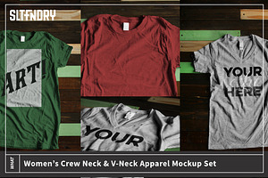 5 Ladies tee mockups! Crew & V-neck!