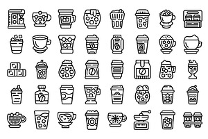 Cold Coffee Icons Set Outline Vector