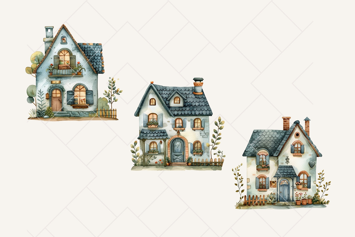 Folk Cottage Homes Clipart Set, an Object Illustration by The Twin Lakes Studio (Photo 6 of 10)