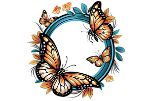 Butterfly And Flower Wreath PNG