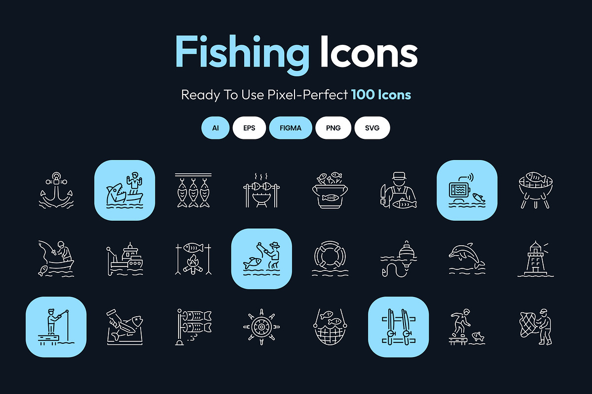 Fishing Icon Art Set, an Outline Icon by Prosymbols (Photo 1 of 8)