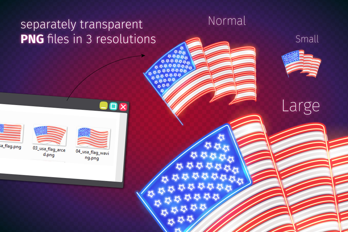 Glowing Neon USA Flags Set, a Decorative Illustration by Voysla's Shop