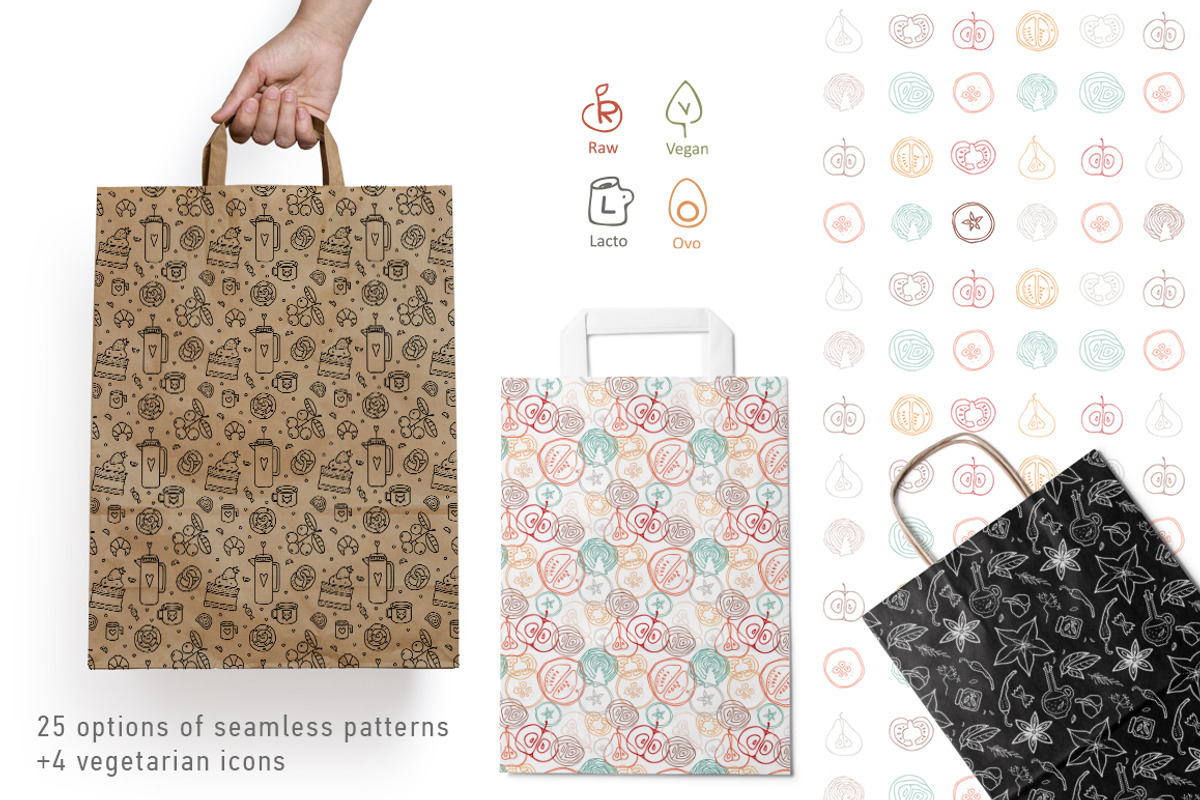 Seamless patterns set with food, a Pattern Graphic by WinWinFolly (Photo 7 of 8)