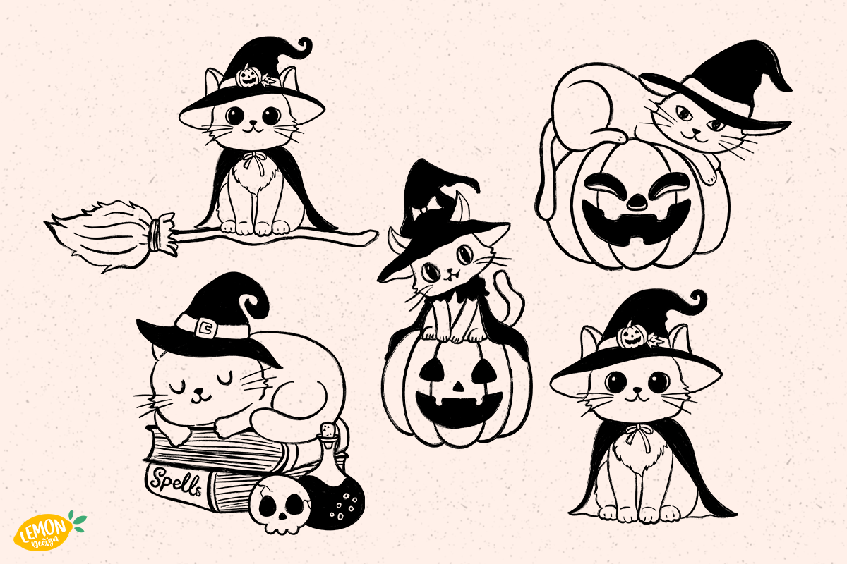 Halloween Cat Hand Drawn PNG Bundle, an Animal Illustration by LemonDesign (Photo 3 of 3)