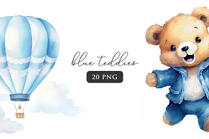 Blue Teddy Bear Clipart Bundle