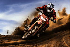 Motocross crossing dirt. Generate Ai, a Sports & Recreation Photo by Ylivdesign